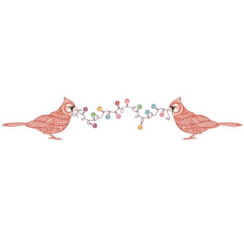 Vogel. Vektor zwei Vögel, rote Kardinäle halten eine Girlande