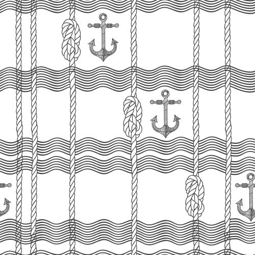 Anker. Vektor seile mit maritimen Knoten, Wellen, Anker auf weißem