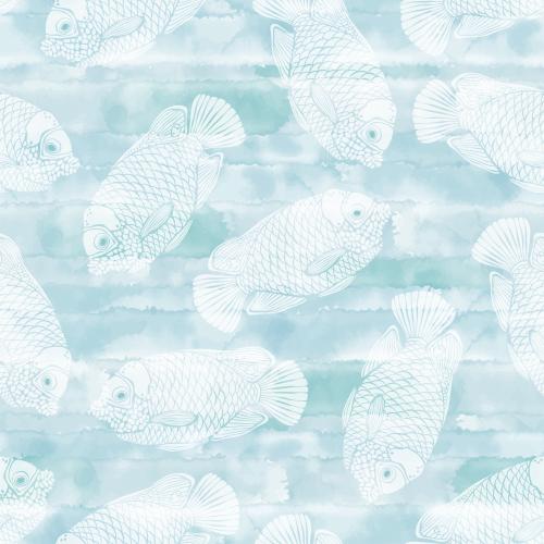 Vektorgrafik exotische fische-blaue engel, weiße silhouetten auf blauem aquarell
