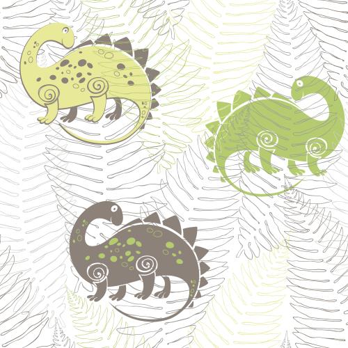Farn. Vektor farbenfrohe Dinosaurier, Farnblätter auf weißem