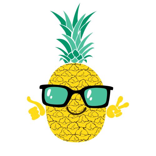 Ananas. Vektor Fröhlicher cartoonartiger Ananas mit Sonnenbrille