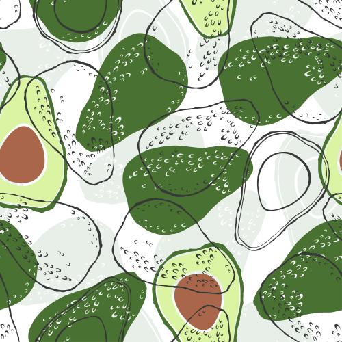 Gemüse. Vektor Avocado, Silhouetten und Konturen auf weißem