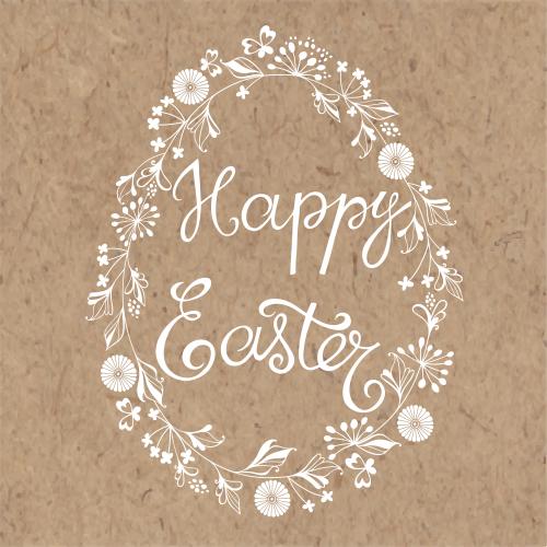 Vektorgrafik kranz aus fantasievollen blumen und pflanzlichen elementen in form eines eies aufschrift happy easter auf karte
