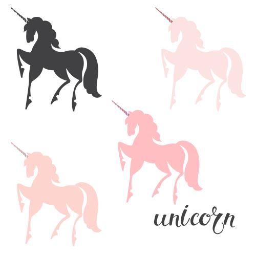 Einhorn. Vektor Einhörner, vier Varianten auf weißem