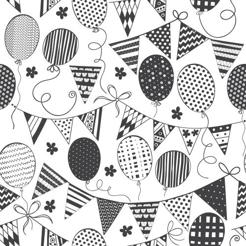 Luftballon. Vektor monochrome Luftballons, Girlanden mit Fahnen, Blumen auf weiß