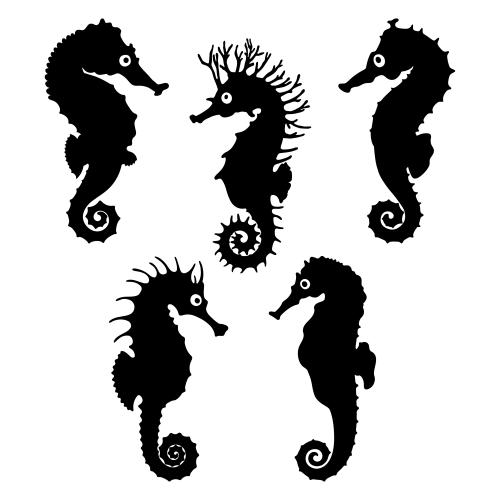 Vektorgrafik meeresschimmel schwarze silhouetten auf weißem fünf figuren