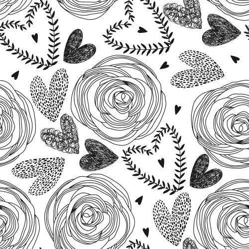 Rose. Vektor Herzchen, Rosen im Doodle-Stil auf weißem