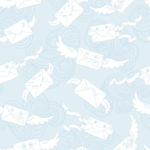 Wolke. Vektor cartoonartige Umschläge und Wolken auf blauem