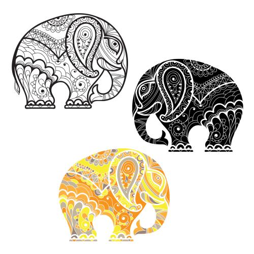 Elefant. Vektor Elefanten, drei Varianten auf weißem