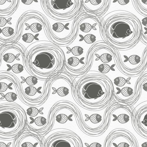 Linie. Vektor stylisierte Fische auf Wellen, monochrome auf weißem
