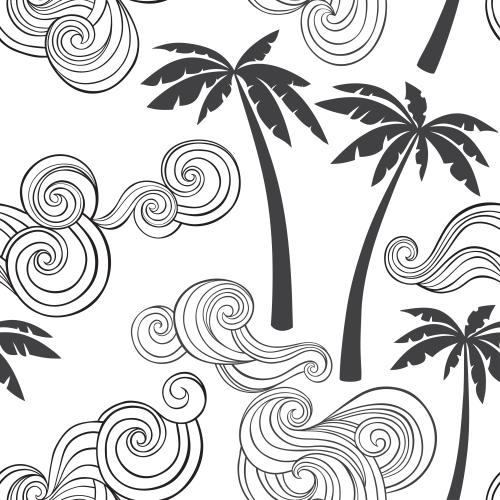 Palme. Vektor Palmen, Wellen auf weißem