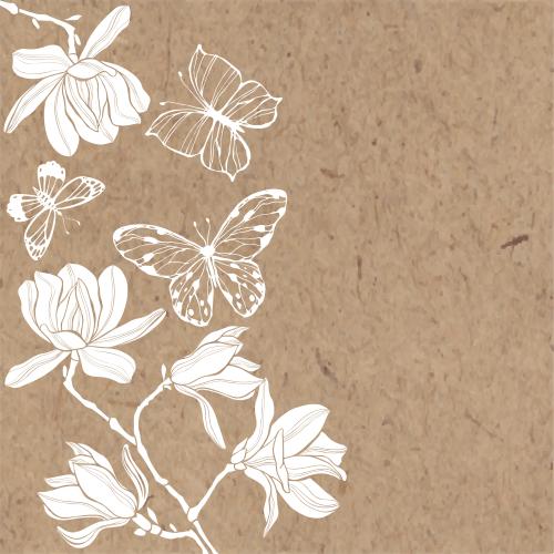 Vektorgrafik magnolie und schmetterlinge, textplatz auf kraftpapier