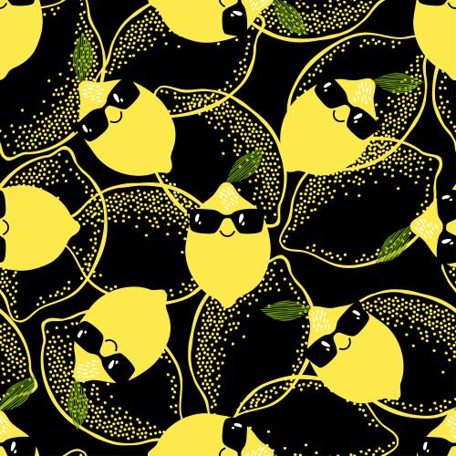 Zitrone. Vektor konturen Der Limonen, Cartoonartige Limonen In Sonnenbrillen Auf Schwarzem