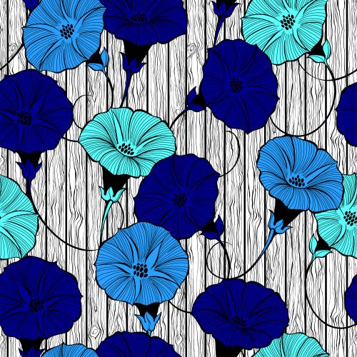 Blumen. Vektor lebendige Blumen der Winden auf monochromen Holzbrettern