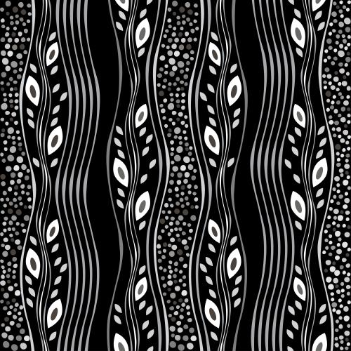 Vektorgrafik vertikale wellenförmige streifen, monochromes karo und blätter auf schwarzem