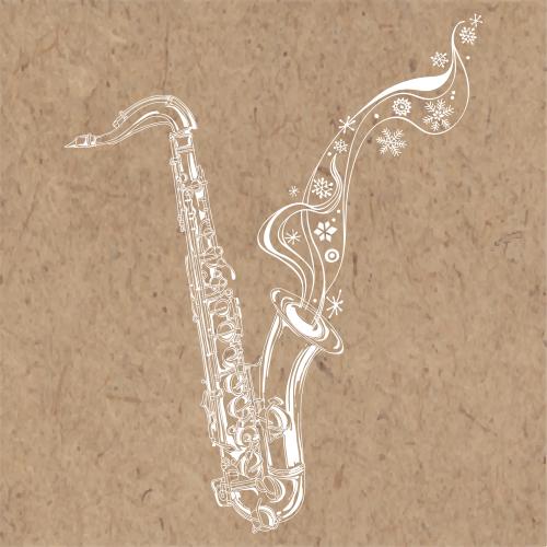 Saxophon. Vektor Saxophon und Schneeflocken winterliche Komposition auf Kraft