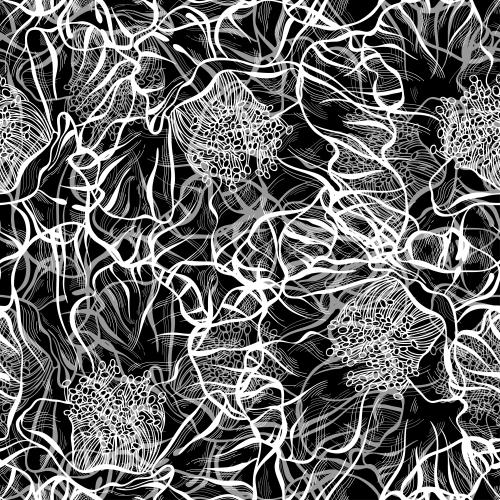 Vektorgrafik konturabstrakte blumen mit staubfäden auf schwarzem
