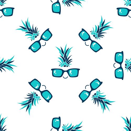 Ananas. Vektor cartoonartige figuren in sonnenbrillen auf weissem