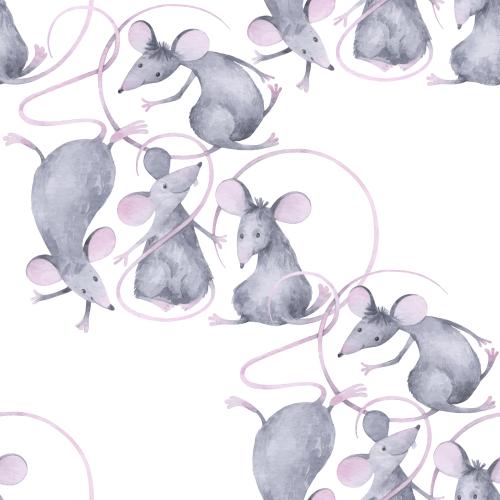 Maus. Vektor Süße cartoonartige Aquarellratten auf weißem
