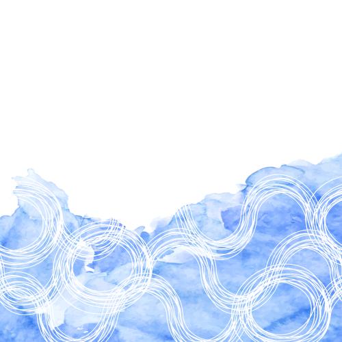 Oval. Vektor weiße wellige Linien auf blauem Wasserfarbenfragment, Platz für Text auf weißem