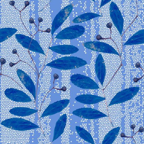 Mosaik. Vektor pflanze mit blauen Blättern und Beeren auf mosaikartigem