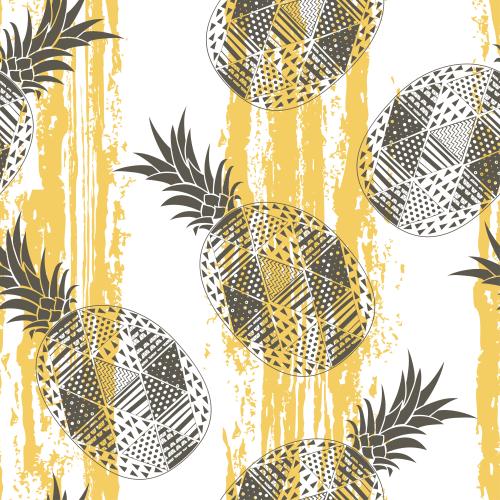 Frucht. Vektor silhouetten gestylter Ananas und texturierte gelbe Streifen auf weißem