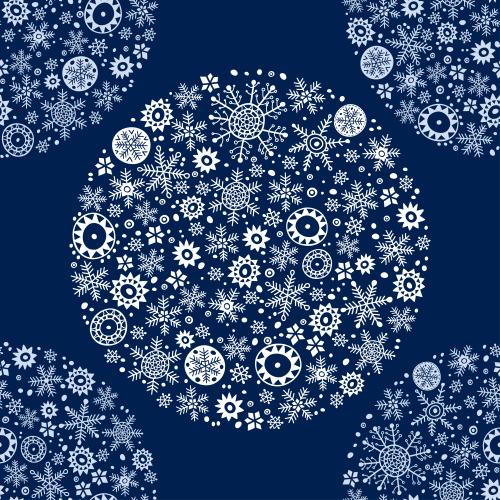 Neujahr. Vektor Weiße Schneeflocken in Kreisen auf Blauem