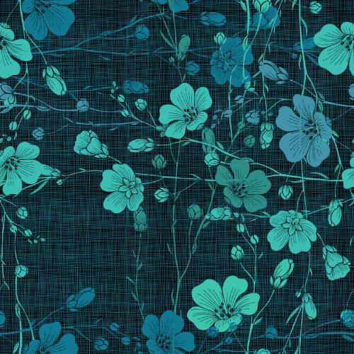 Karierte. Vektor flachzweige mit Blumen und Knospen auf dunklem in kleiner Kästchen