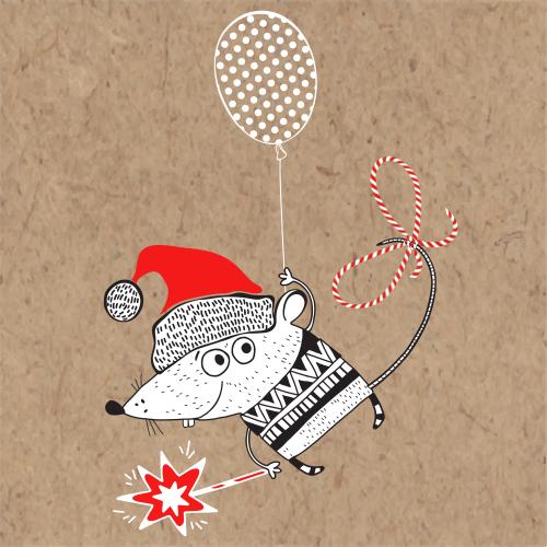Vektorgrafik maltiöse maus in der weihnachtsmütze auf dem ballon auf dem kraft