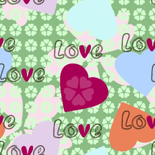 Vektorgrafik farbige herzen, abstrakte blumen und das wort love