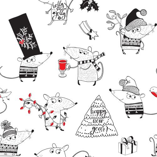 Glühwein. Vektor Neujahr-cartoonartige Mäuse auf weißem
