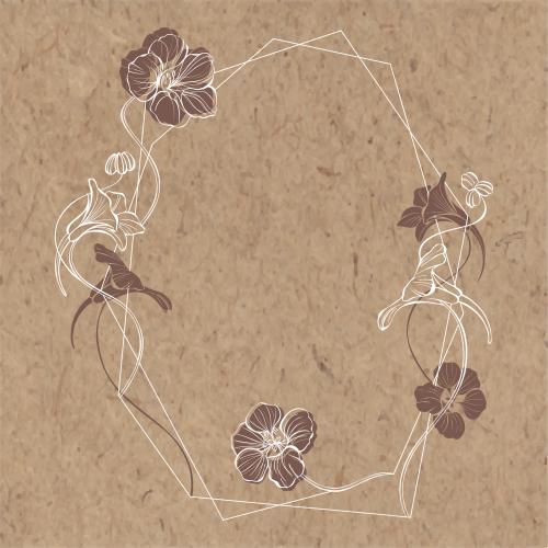 Kapuzinerkresse. Vektor geometrischer Rahmen mit Nasturtium auf Kraftpapier