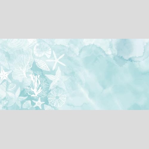 Nautilus. Vektor Meersterne, Muscheln, Nautilus, Meeresschweinchen, Korallen, Algen, Platz für Text auf blauem Aquarell