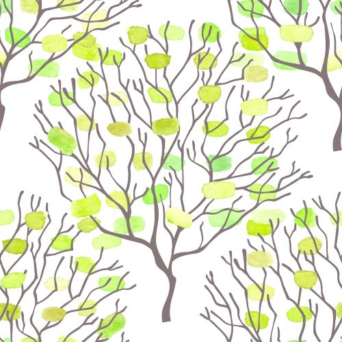 Vektorgrafik dekorative baume und farbenfrohe aquarell-blattflecken auf weissem