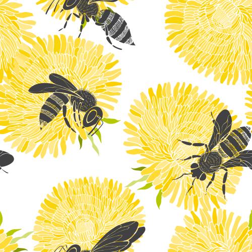 Löwenzahn. Vektor bienen und gelbe Löwenzahn auf weißem