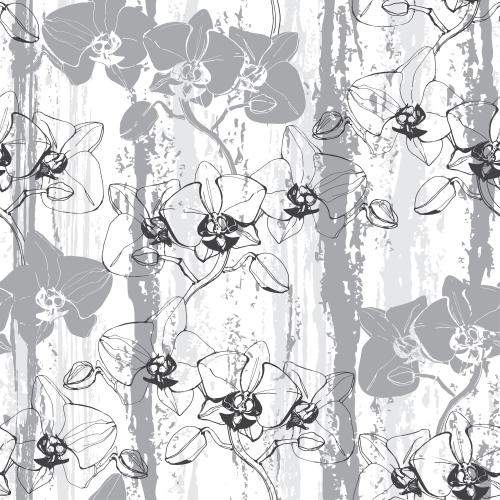 Streifen. Vektor monochromen Orchideen, Konturen und Silhouetten auf texturiertem Hintergrund