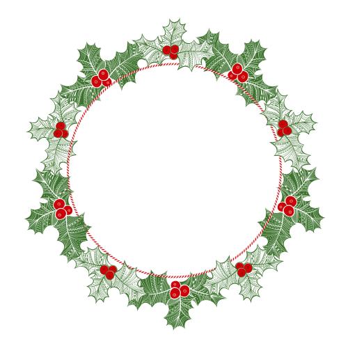 Vektorgrafik runde farbige weihnachtsrahmen mit stilisiertem efeublatt auf weissem