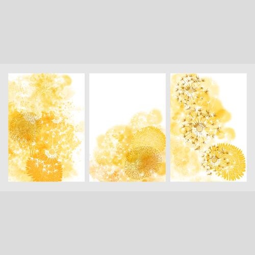 Postkarte. Vektor drei Karten mit Kapuzinerkressen auf gelbem Aquarell