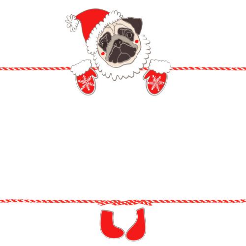 Weihnachtsmann. Vektor Hübscher Mops in einem Weihnachtskostüm und Platz für Text auf weißem