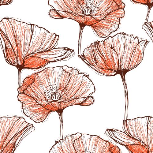 Mohn. Vektor Mohn auf weiss-em, naiver Stil