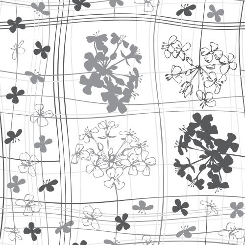 Vektorgrafik konturen und silhouetten abstrakter blumen auf sich kreuzenden wellenförmigen linien
