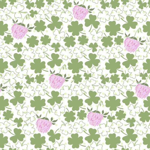 Klee. Vektor blumen und Blätter von Klee im Kariertmuster auf hellem Grün