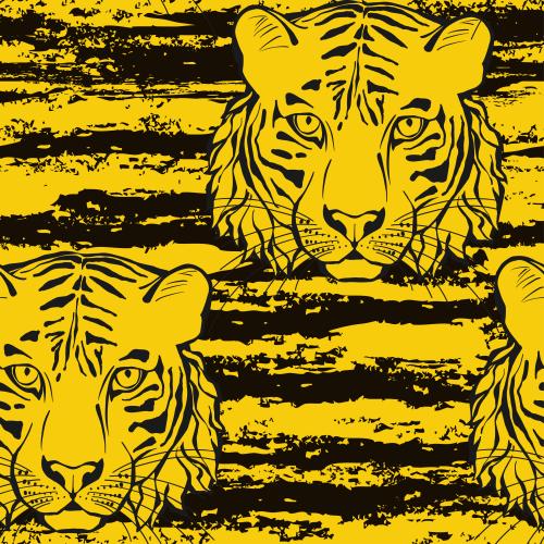 Tiger. Vektor Tigerköpfe, texturierte Streifen auf gelb