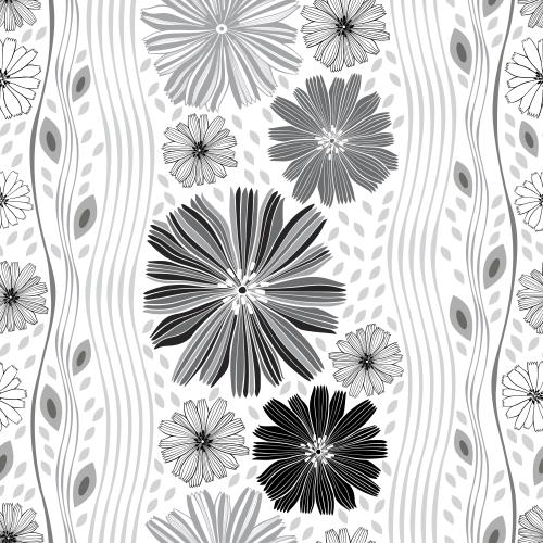 Zichorie. Vektor verschiedene monochrome Blumen, Blätter, wellige vertikale Streifen auf weißem