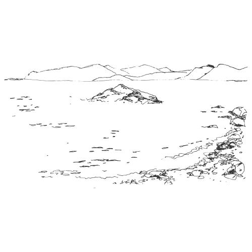 Vektorgrafik berge und meer in orjoniikidse, krim, sketch auf weißem
