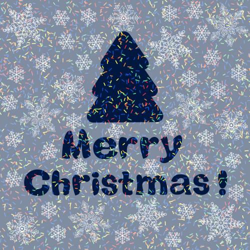 Vektorgrafik frohe weihnachten, tannenbaum, farbenfrohes konfetti und schneeflocken