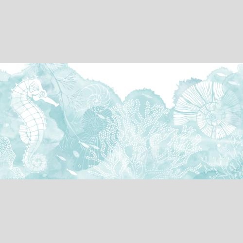 Nautilus. Vektor meerespferdchen fische nautili algen und korallen auf blauem aquarell
