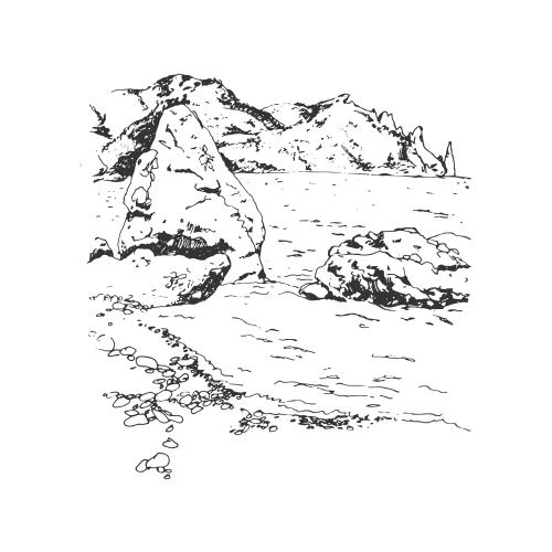 Vektorgrafik berge und meer in kurort, krim, sketch auf weissem
