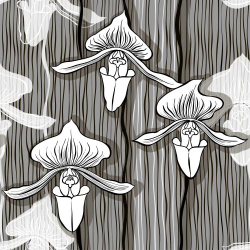 Vektorgrafik orchideen auf vertikalen wellenfoermigen linien