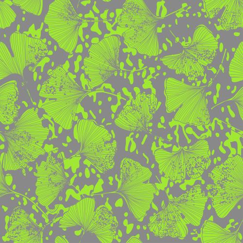 Klecks. Vektor Ginkgo biloba, Blattkonturen und scharfe dekorative Flecken auf dem Grauen